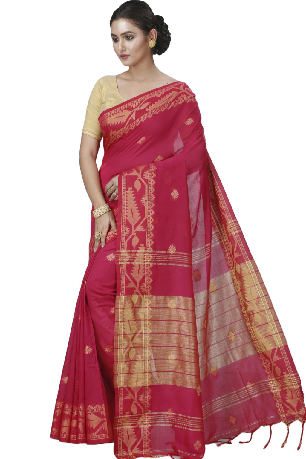 Pink Pure Cotton Tuma Hand Loom Saree (1192)